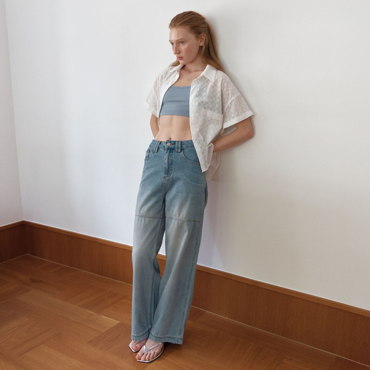 엘씨브이(LCVE) INCISION WIDE DENIM PANTS_BLUE