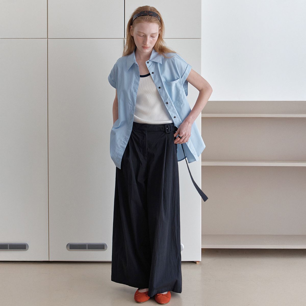엘씨브이(LCVE) PIN-TUCK WIDE BELTED PANTS_BLACK