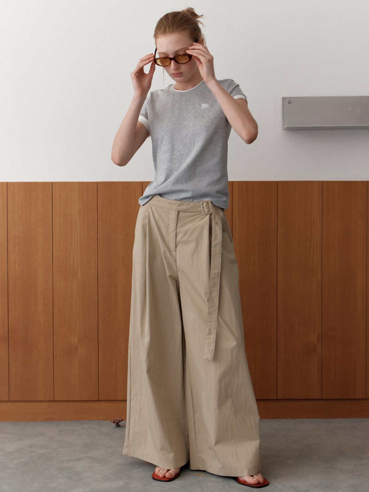 엘씨브이(LCVE) PIN-TUCK WIDE BELTED PANTS_BEIGE