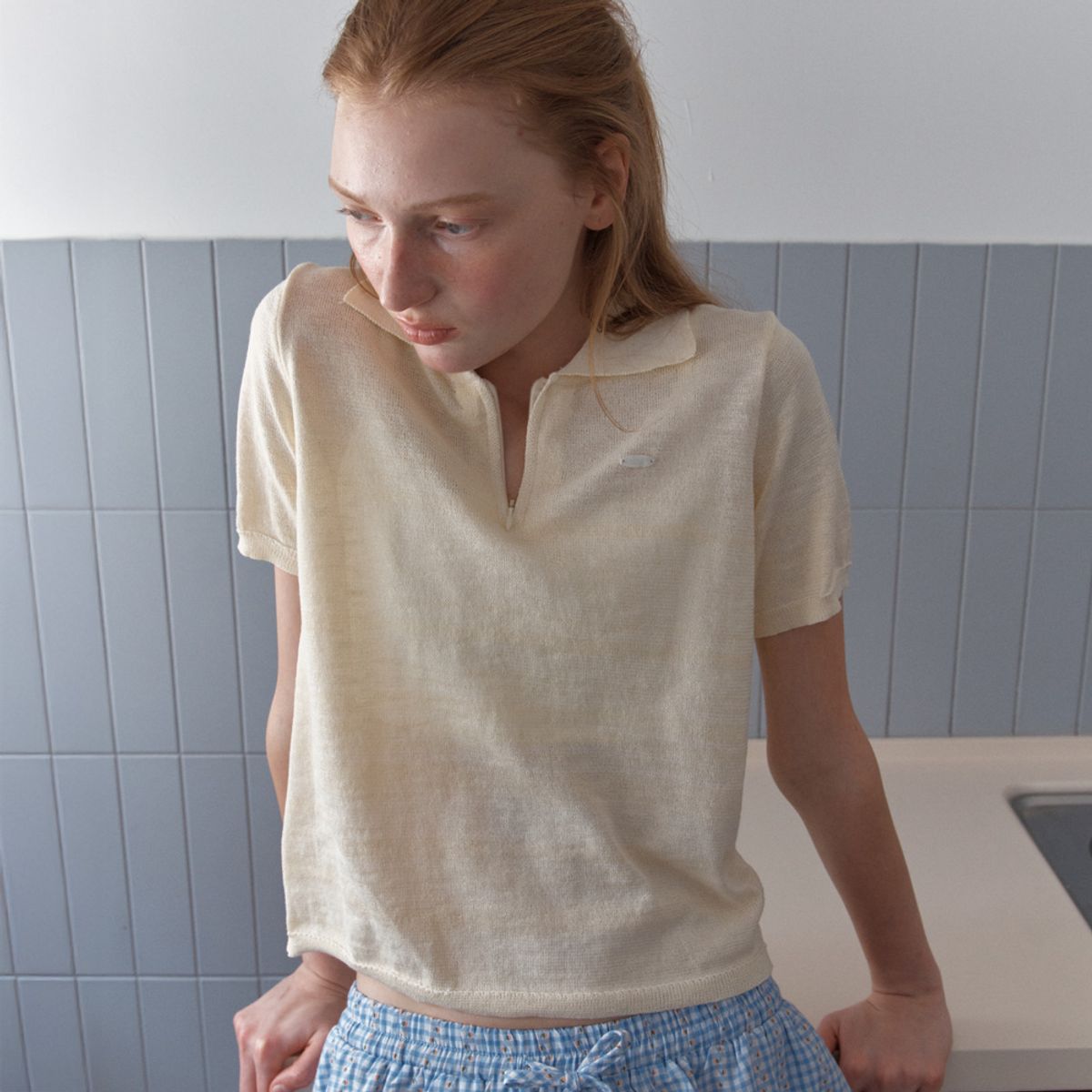 엘씨브이(LCVE) ZIP-UP DETAIL KNIT TOP_YELLOW