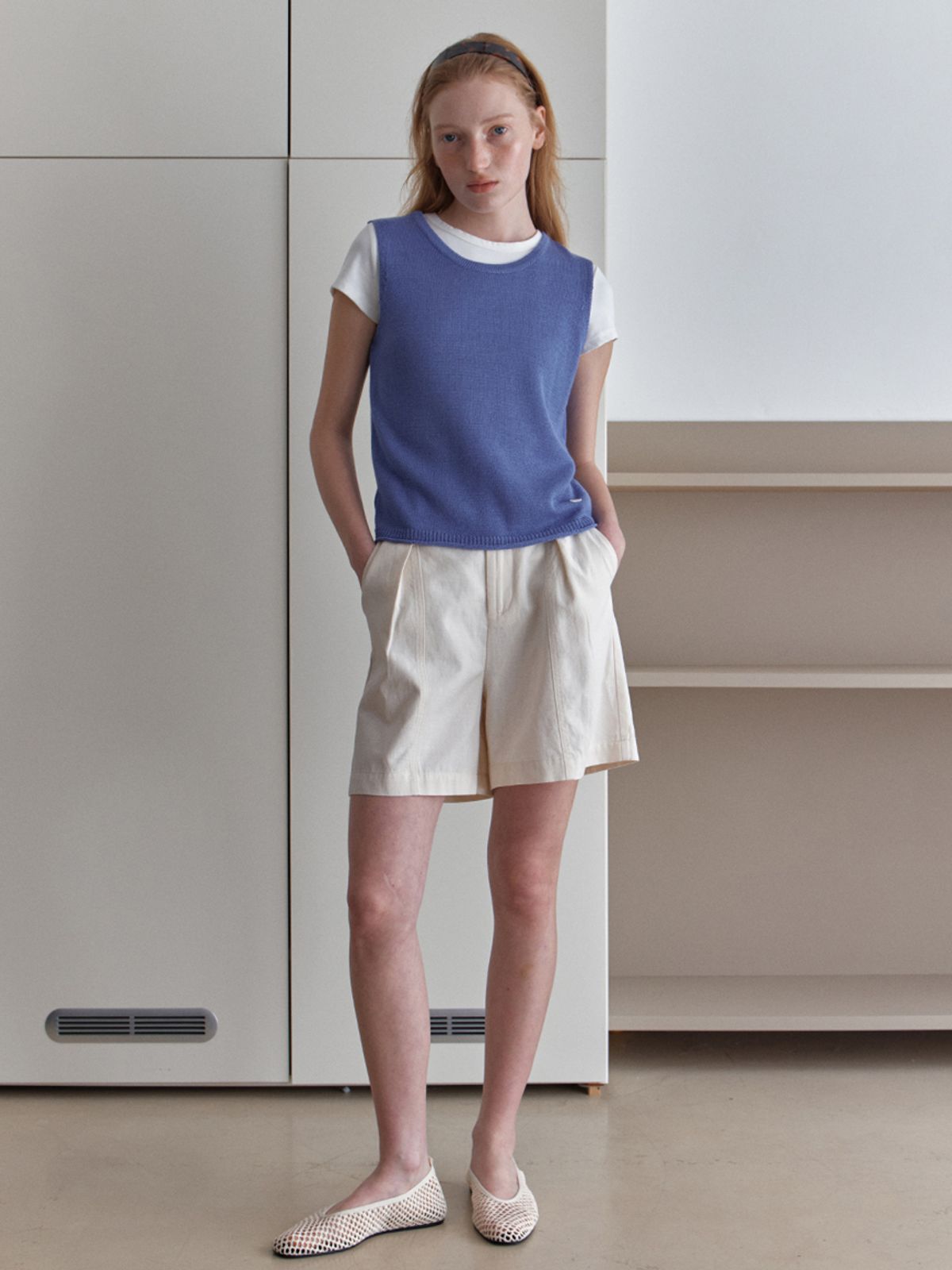 엘씨브이(LCVE) DIAGONAL BUTTONS SLEEVELESS KNIT_BLUE
