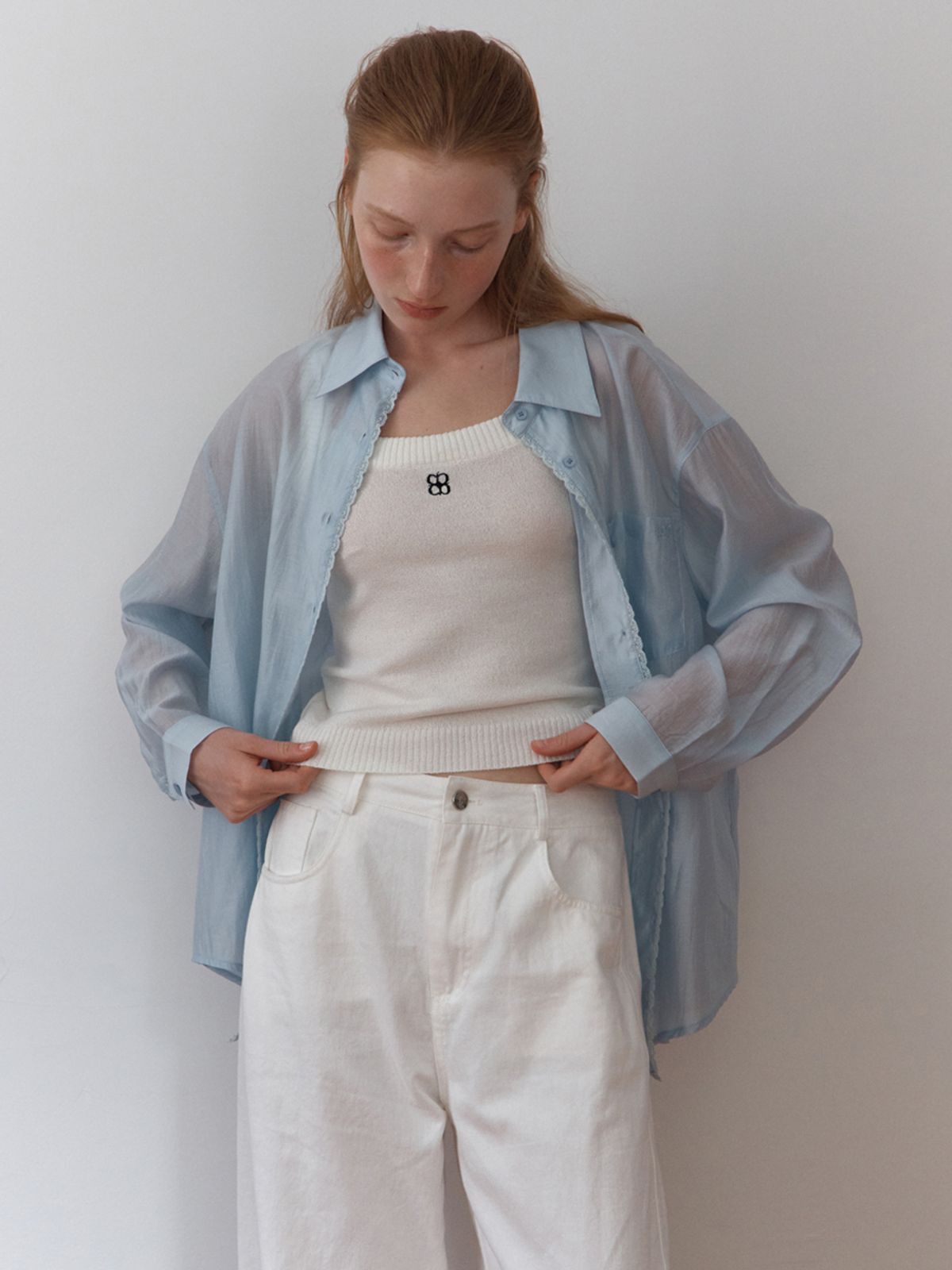엘씨브이(LCVE) SEE-THROUGH TENCEL SILKY SHIRT_SKYBLUE