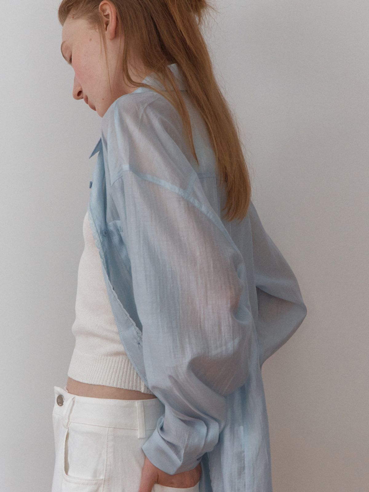 엘씨브이(LCVE) SEE-THROUGH TENCEL SILKY SHIRT_SKYBLUE