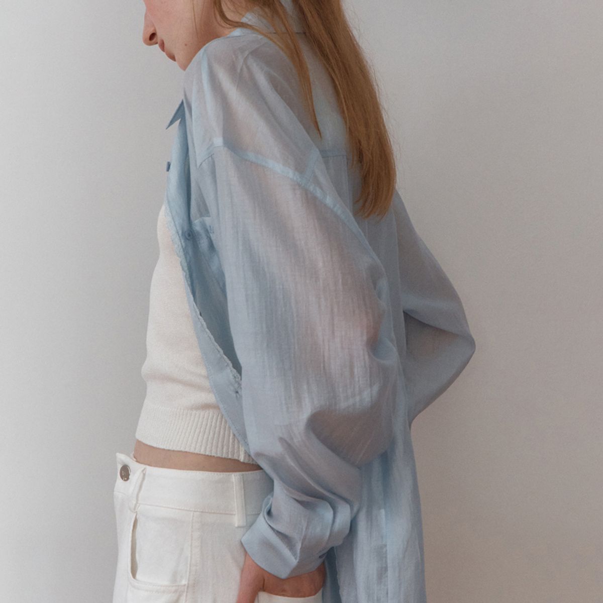 엘씨브이(LCVE) SEE-THROUGH TENCEL SILKY SHIRT_SKYBLUE