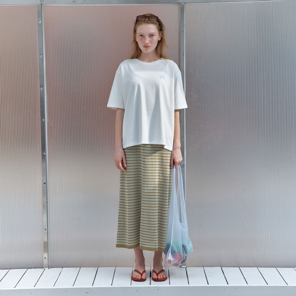 엘씨브이(LCVE) STRIPE SLEEVELESS KNIT DRESS_OLIVE