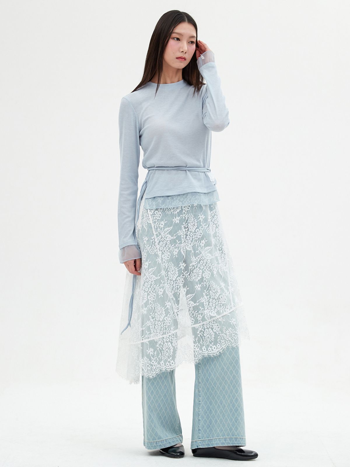 엘씨브이(LCVE) CHIFFON DETAIL LONG-SLEEVE TOP_SKYBLUE