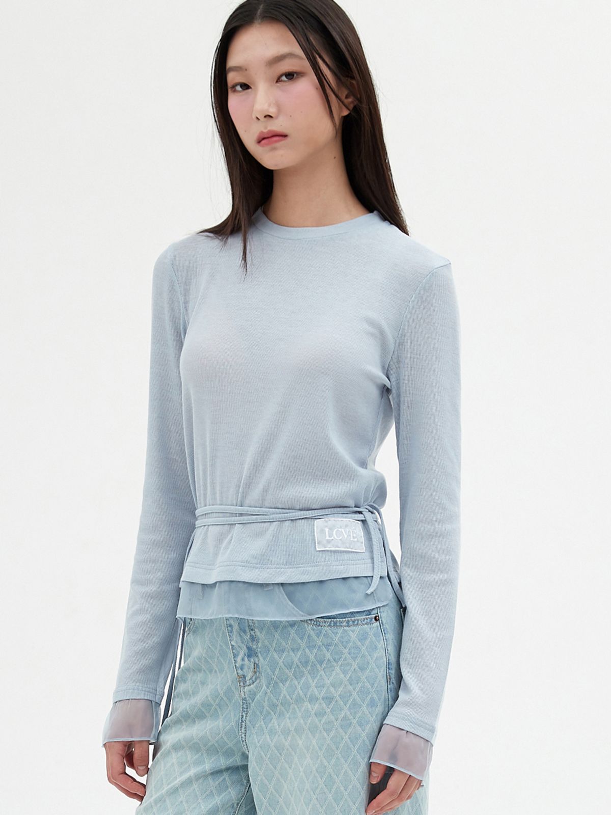 엘씨브이(LCVE) CHIFFON DETAIL LONG-SLEEVE TOP_SKYBLUE