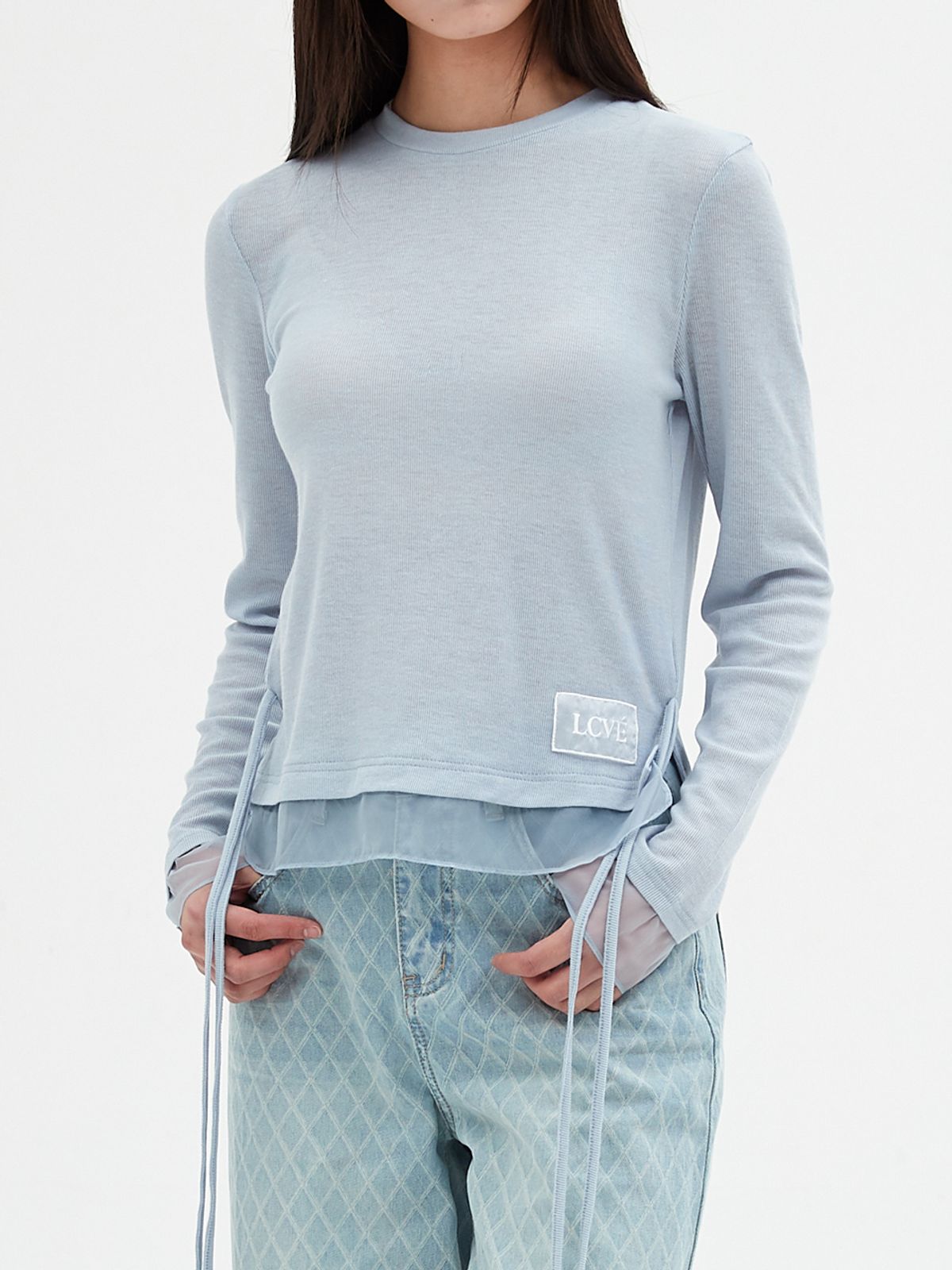 엘씨브이(LCVE) CHIFFON DETAIL LONG-SLEEVE TOP_SKYBLUE