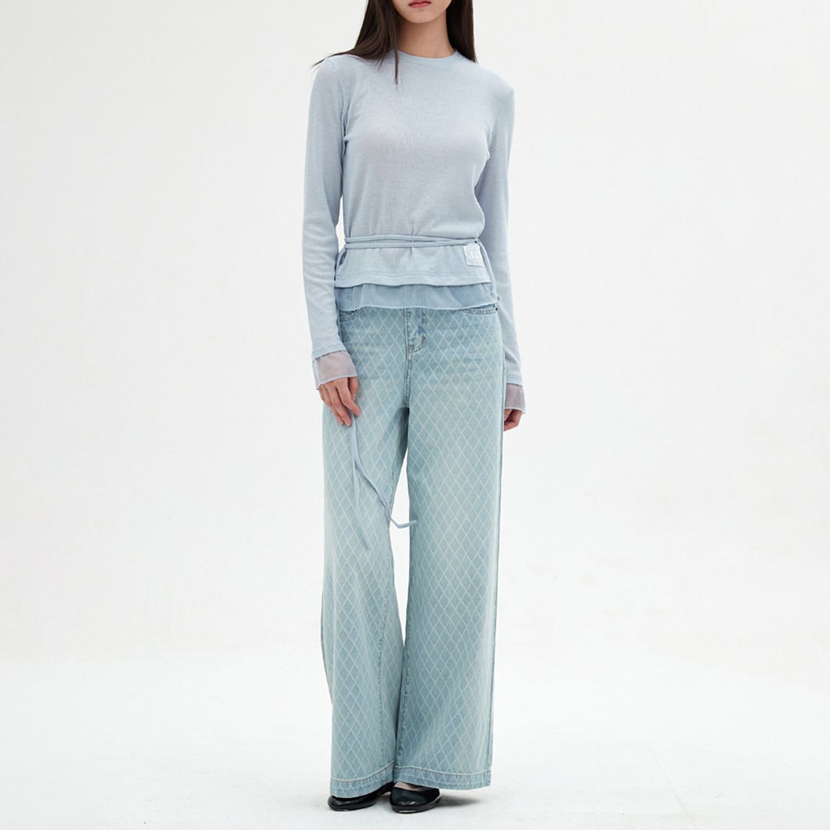 엘씨브이(LCVE) CHIFFON DETAIL LONG-SLEEVE TOP_SKYBLUE