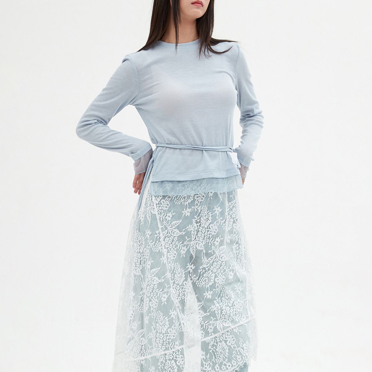 엘씨브이(LCVE) CHIFFON DETAIL LONG-SLEEVE TOP_SKYBLUE