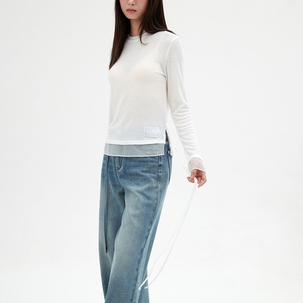 엘씨브이(LCVE) CHIFFON DETAIL LONG-SLEEVE TOP_IVORY