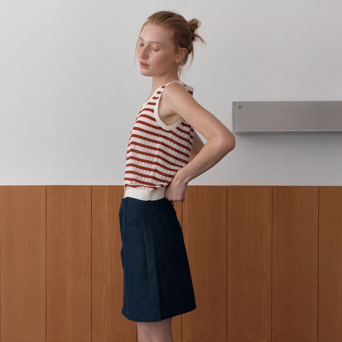 엘씨브이(LCVE) LINEN STRIPE SLEEVELESS KNIT_RED