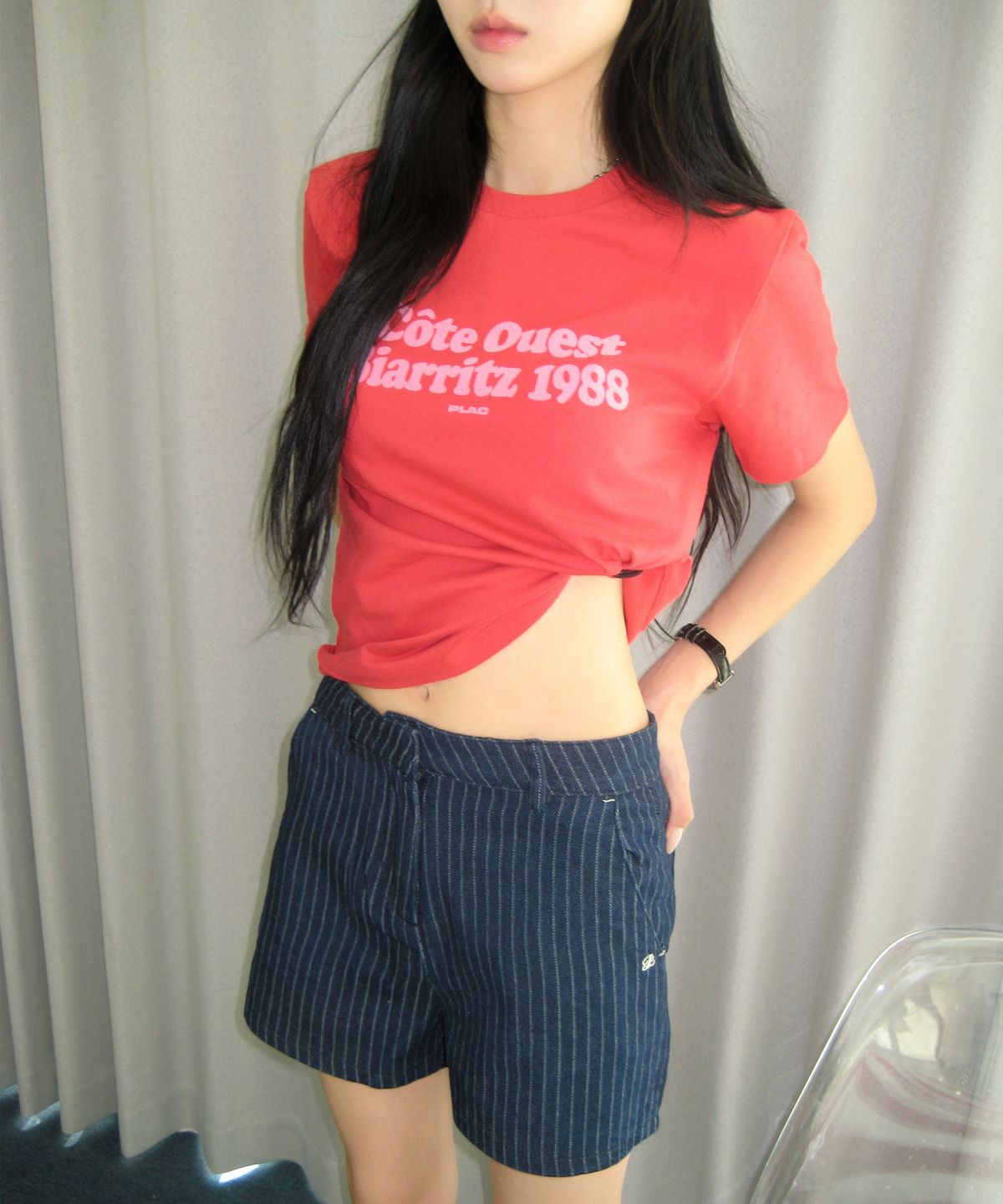 플랙 우먼(PLAC WOMEN) 그래픽 레터링 티셔츠 레드
