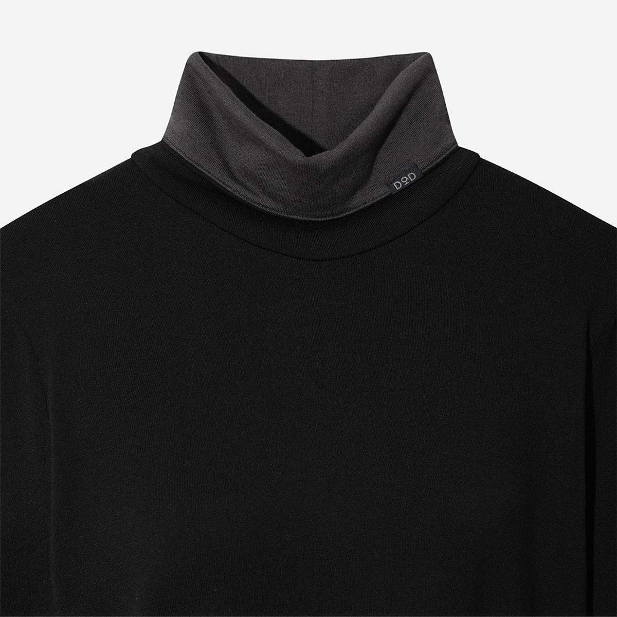 디오디(DOD) 여성) 레이어 배색 모크넥 긴팔티셔츠(BLACK)