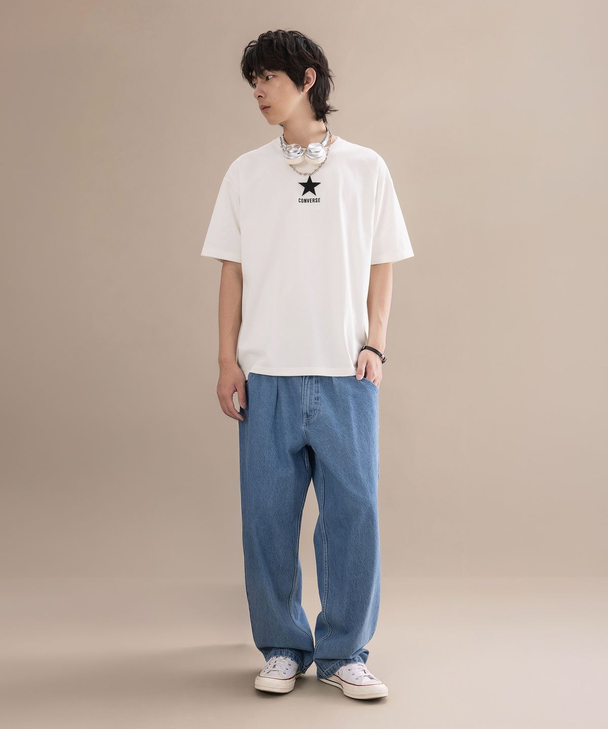 컨버스(CONVERSE) 데님 배기 팬츠 블루 데님 UCK065-UHA