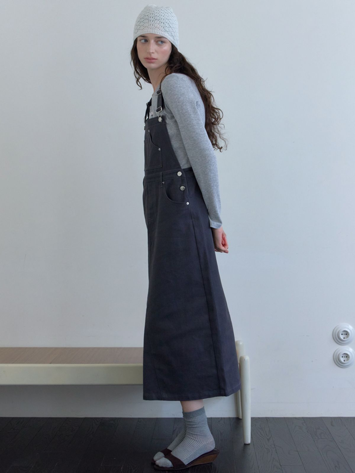 엘씨브이(LCVE) COTTON OVERALL DRESS_CHARCOAL