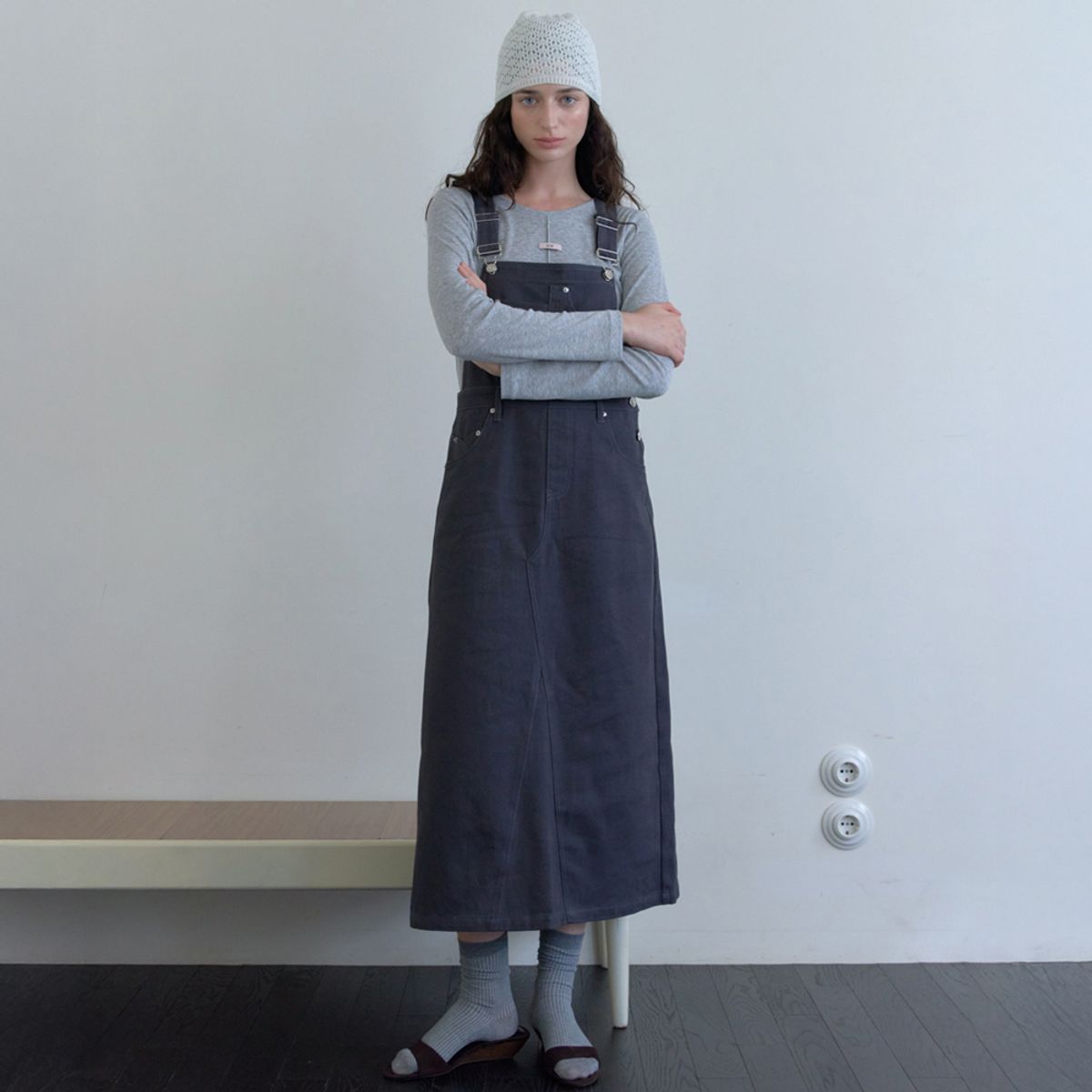 엘씨브이(LCVE) COTTON OVERALL DRESS_CHARCOAL
