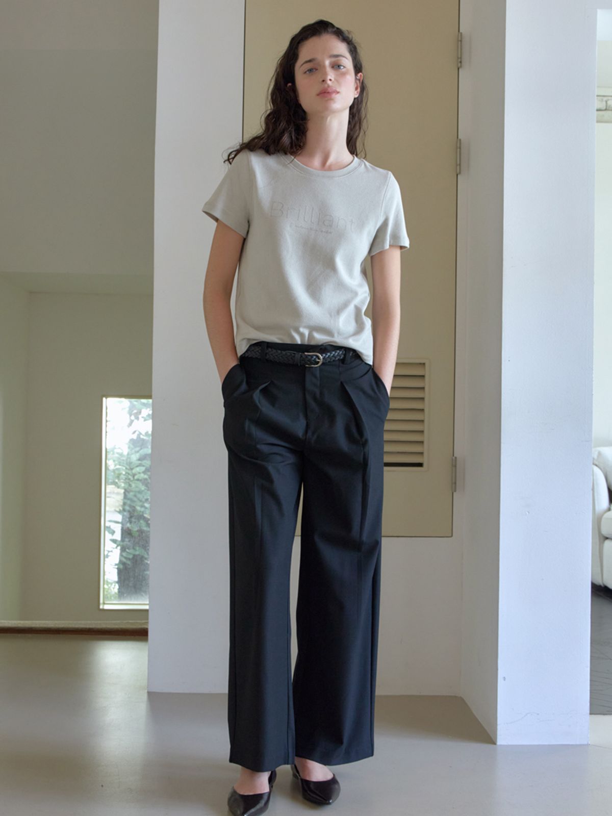 엘씨브이(LCVE) ONE-TUCK WIDE SLACKS_BLACK