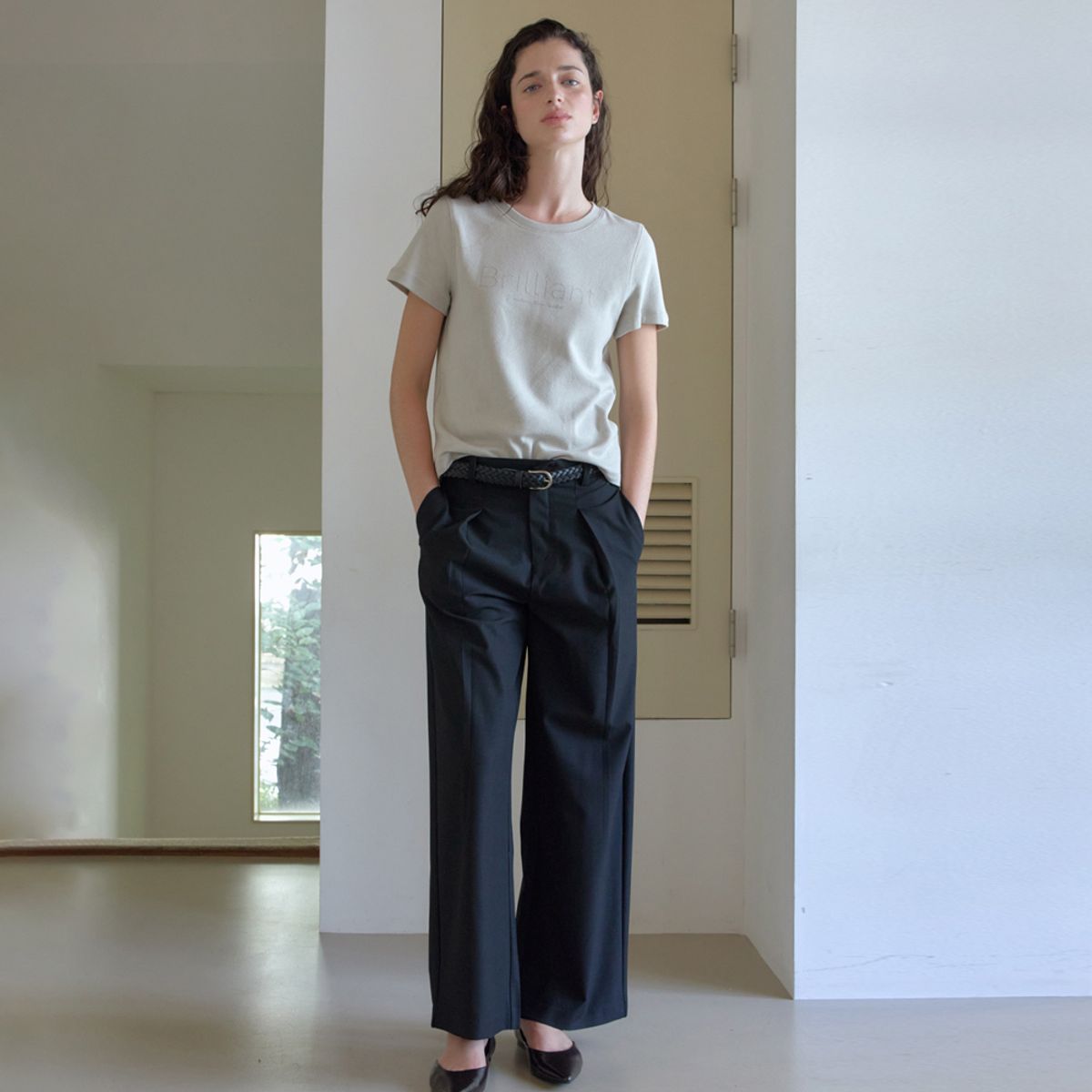 엘씨브이(LCVE) ONE-TUCK WIDE SLACKS_BLACK
