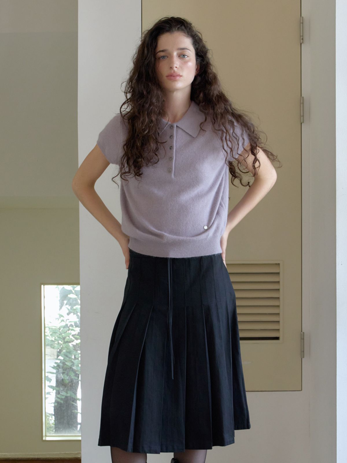 엘씨브이(LCVE) DRAWSTRING PLEATED SKIRT_BLACK