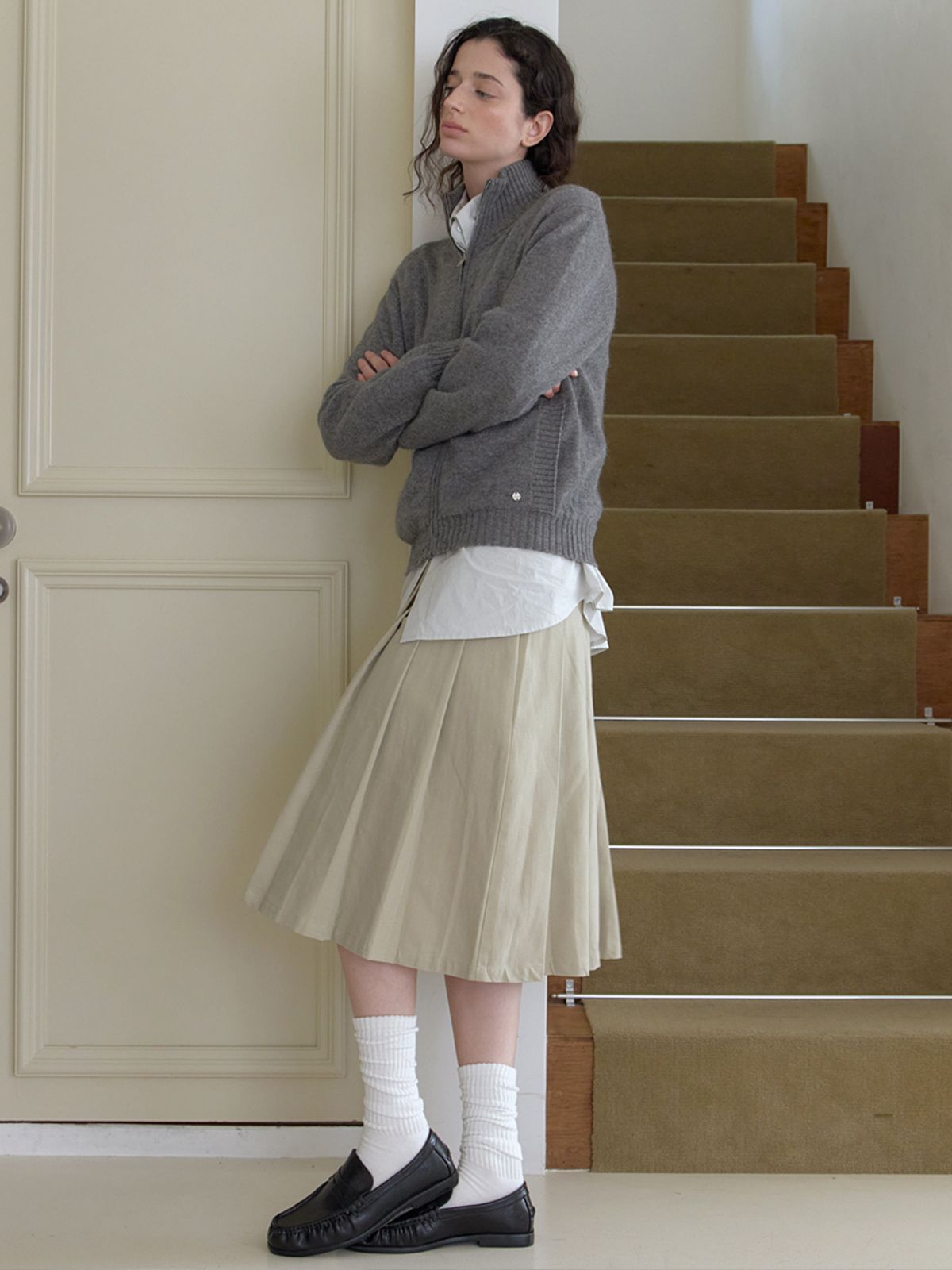 엘씨브이(LCVE) DRAWSTRING PLEATED SKIRT_BEIGE