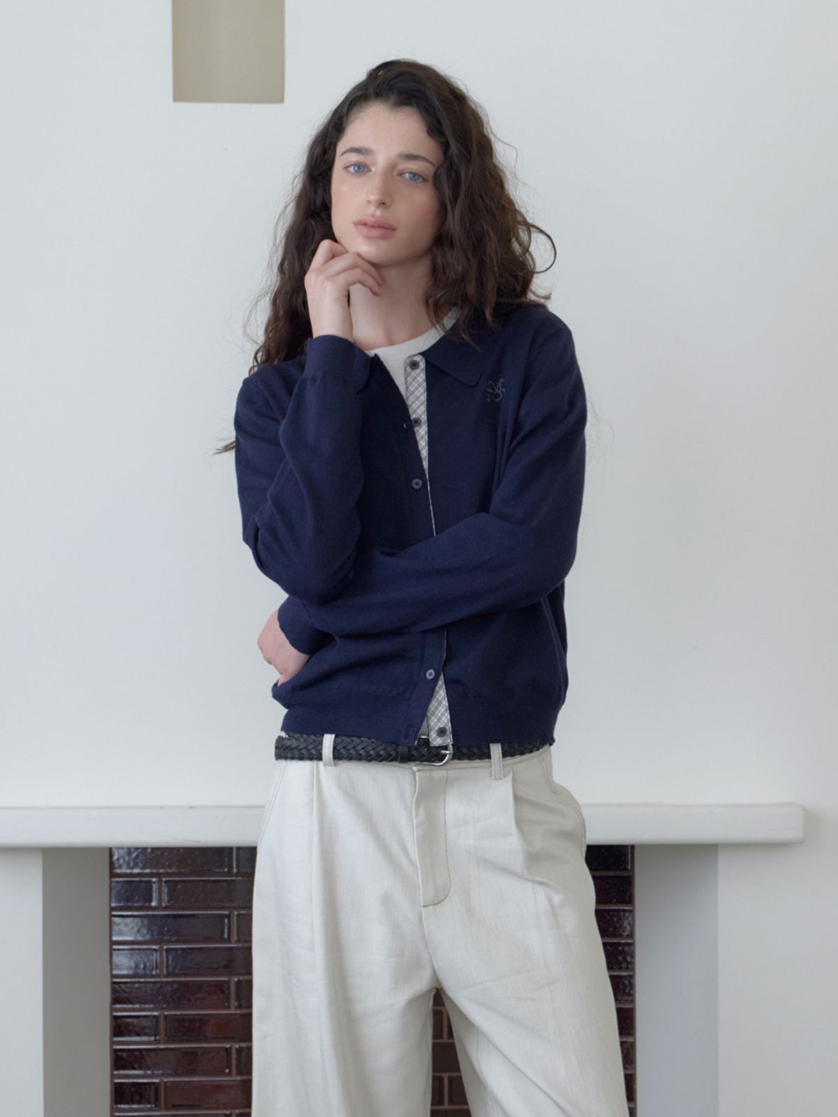 엘씨브이(LCVE) OPEN COLLAR KNIT CARDIGAN_NAVY