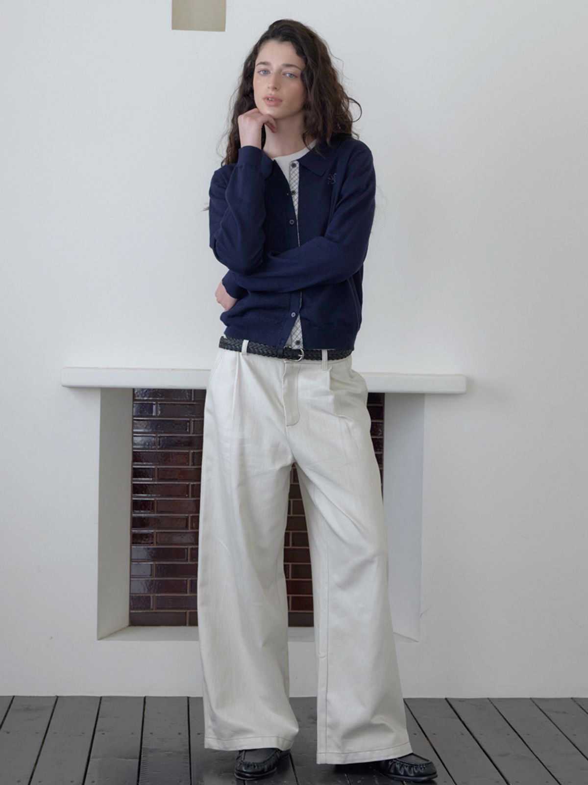 엘씨브이(LCVE) OPEN COLLAR KNIT CARDIGAN_NAVY