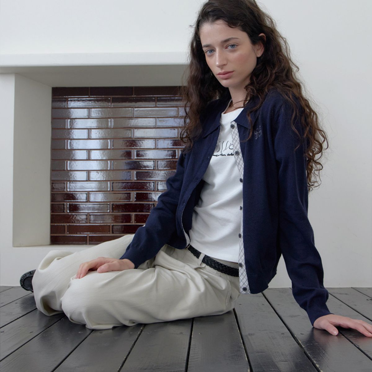 엘씨브이(LCVE) OPEN COLLAR KNIT CARDIGAN_NAVY