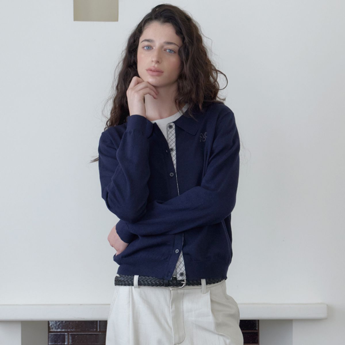 엘씨브이(LCVE) OPEN COLLAR KNIT CARDIGAN_NAVY