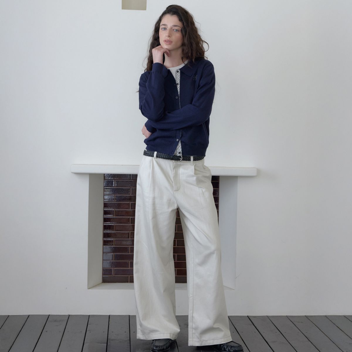 엘씨브이(LCVE) OPEN COLLAR KNIT CARDIGAN_NAVY