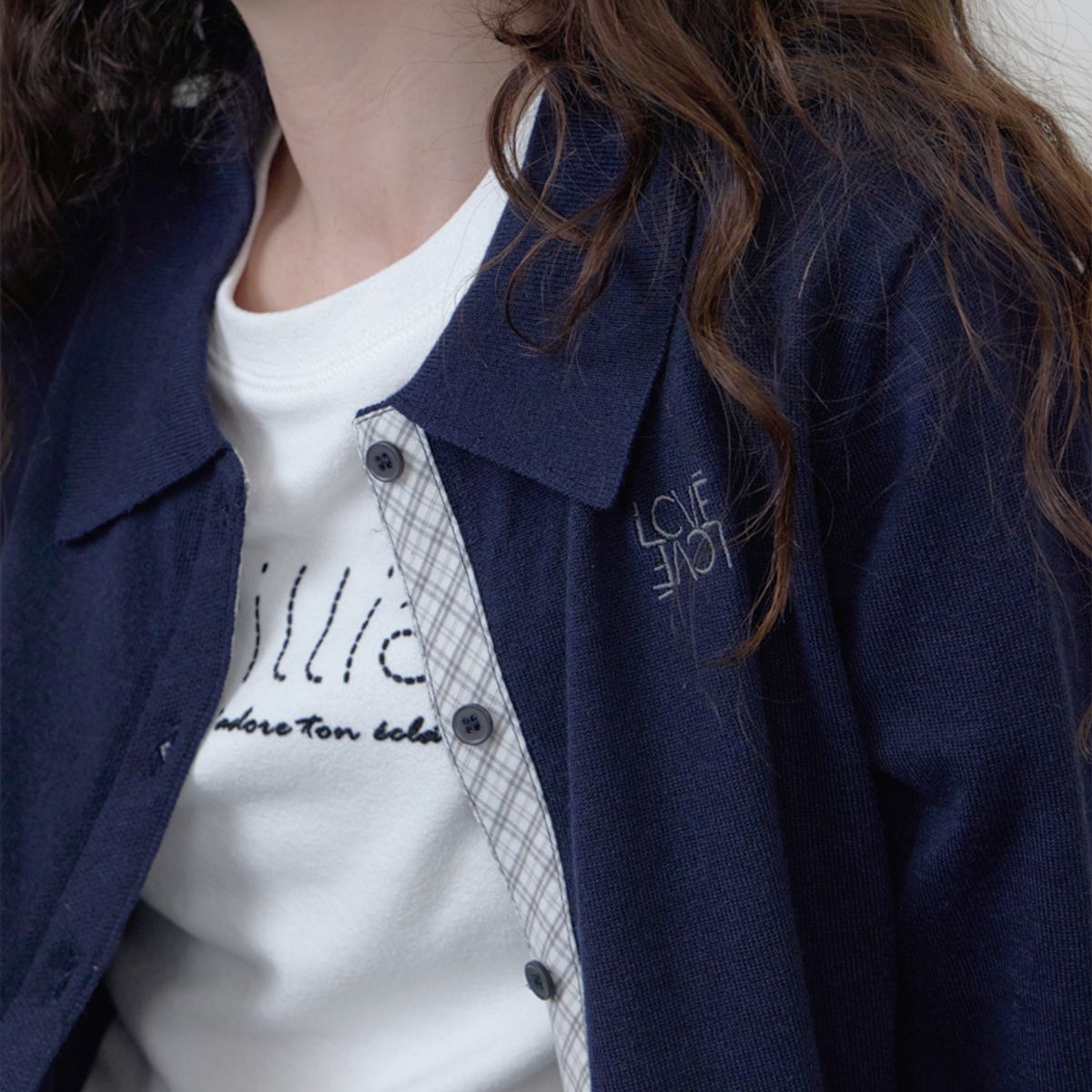 엘씨브이(LCVE) OPEN COLLAR KNIT CARDIGAN_NAVY