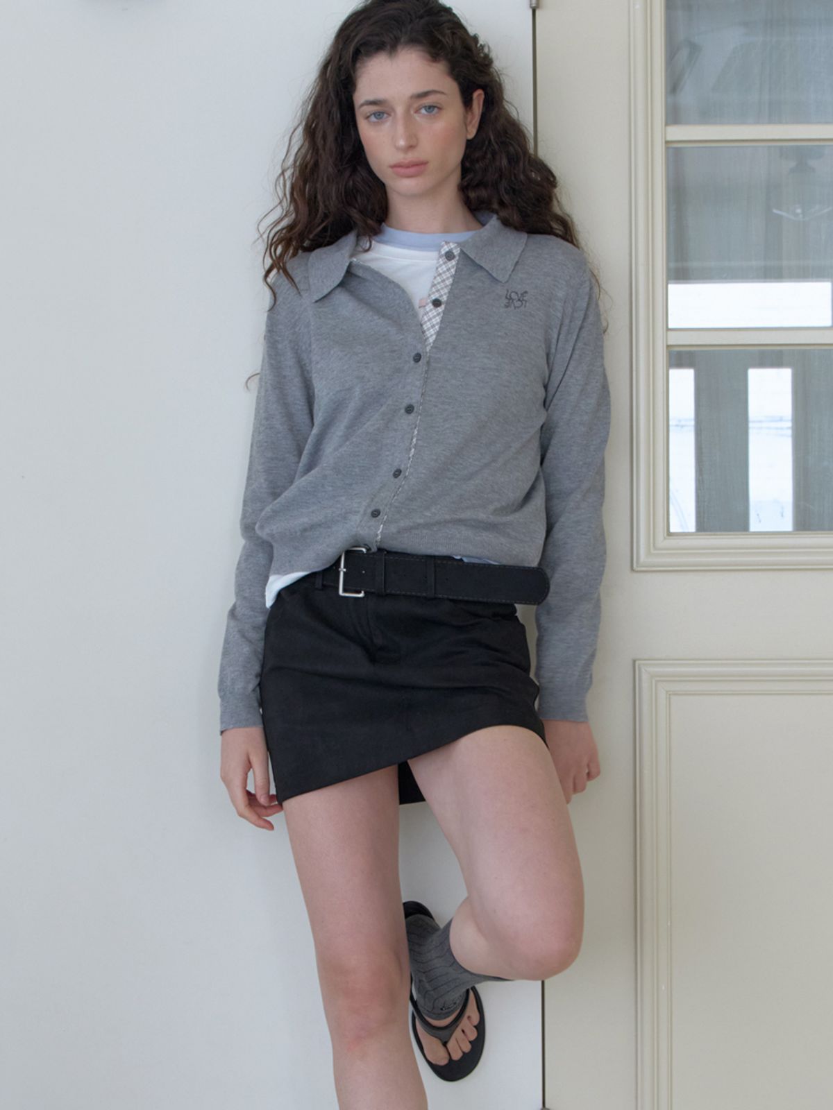 엘씨브이(LCVE) OPEN COLLAR KNIT CARDIGAN_GRAY