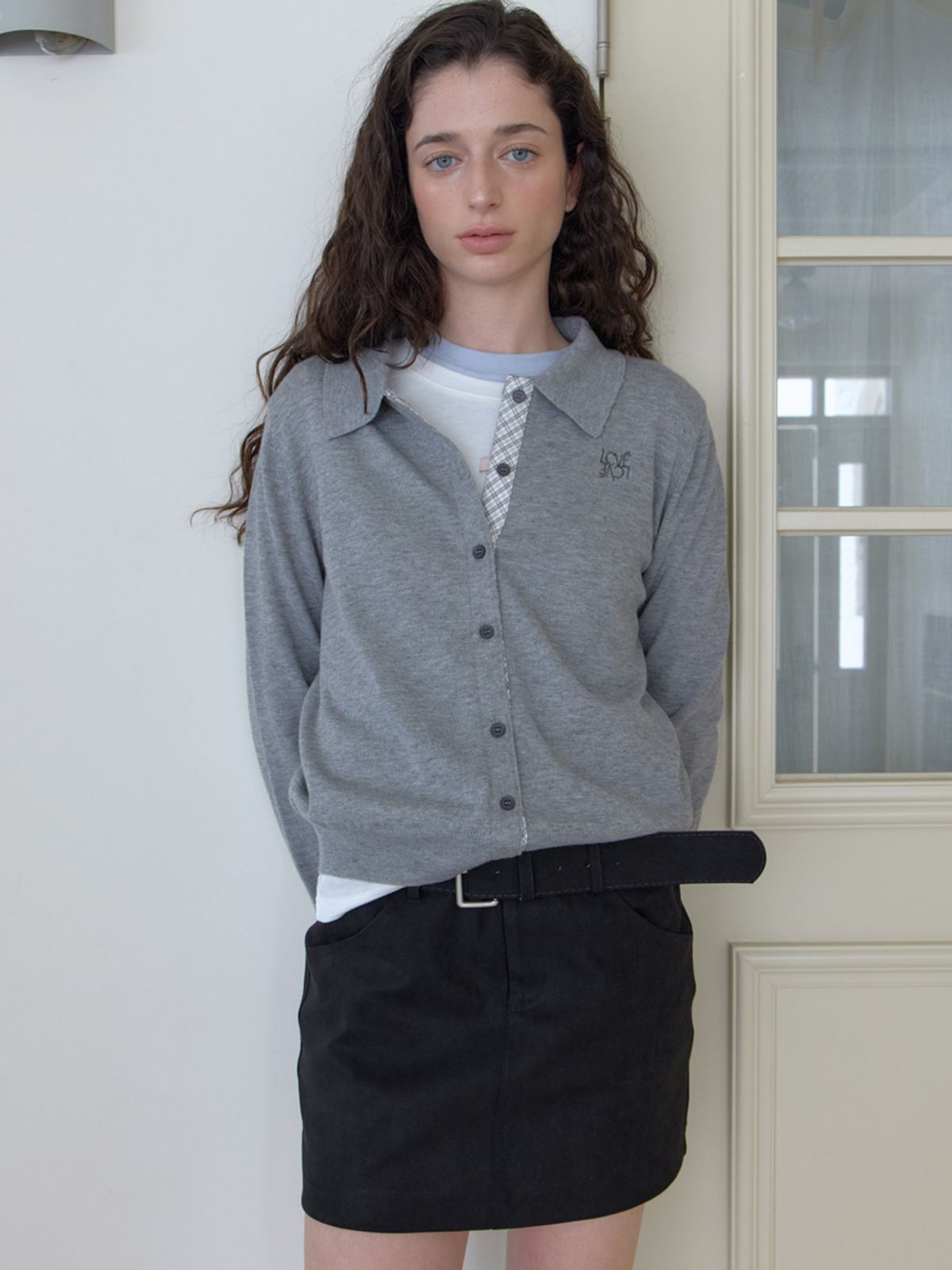엘씨브이(LCVE) OPEN COLLAR KNIT CARDIGAN_GRAY
