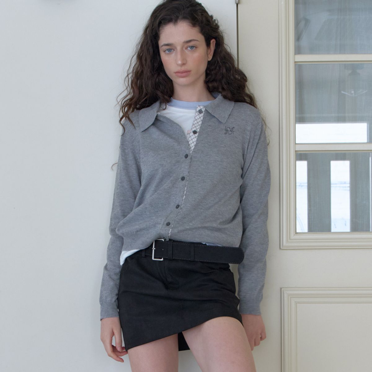 엘씨브이(LCVE) OPEN COLLAR KNIT CARDIGAN_GRAY