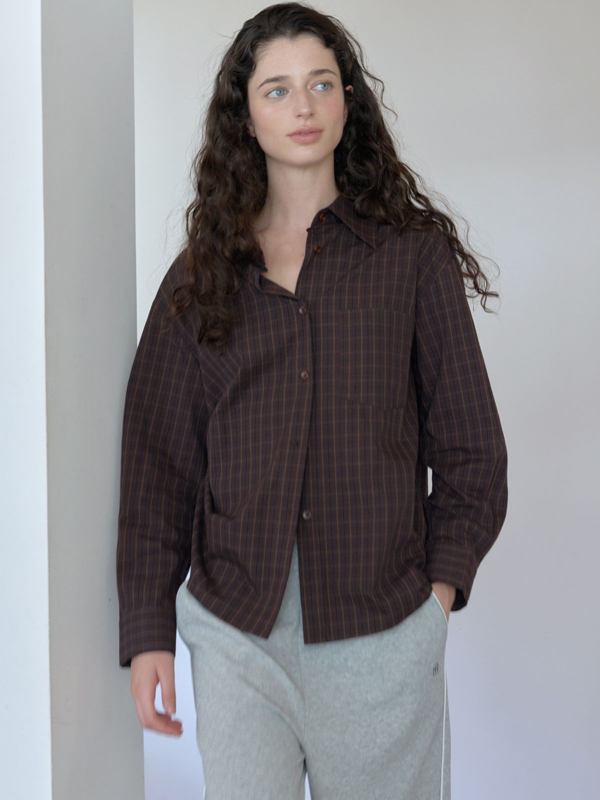 엘씨브이(LCVE) BROWN MINI CHECK SHIRTS