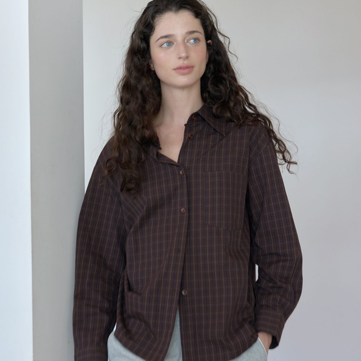 엘씨브이(LCVE) BROWN MINI CHECK SHIRTS