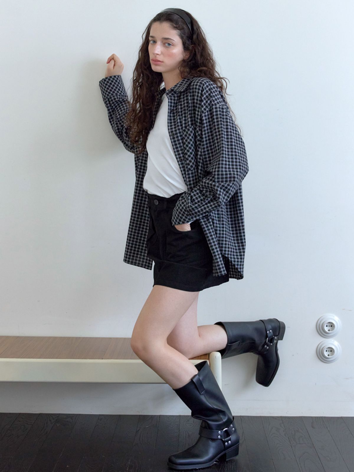 엘씨브이(LCVE) LOOSE-FIT CHECK SHIRT_BLACK