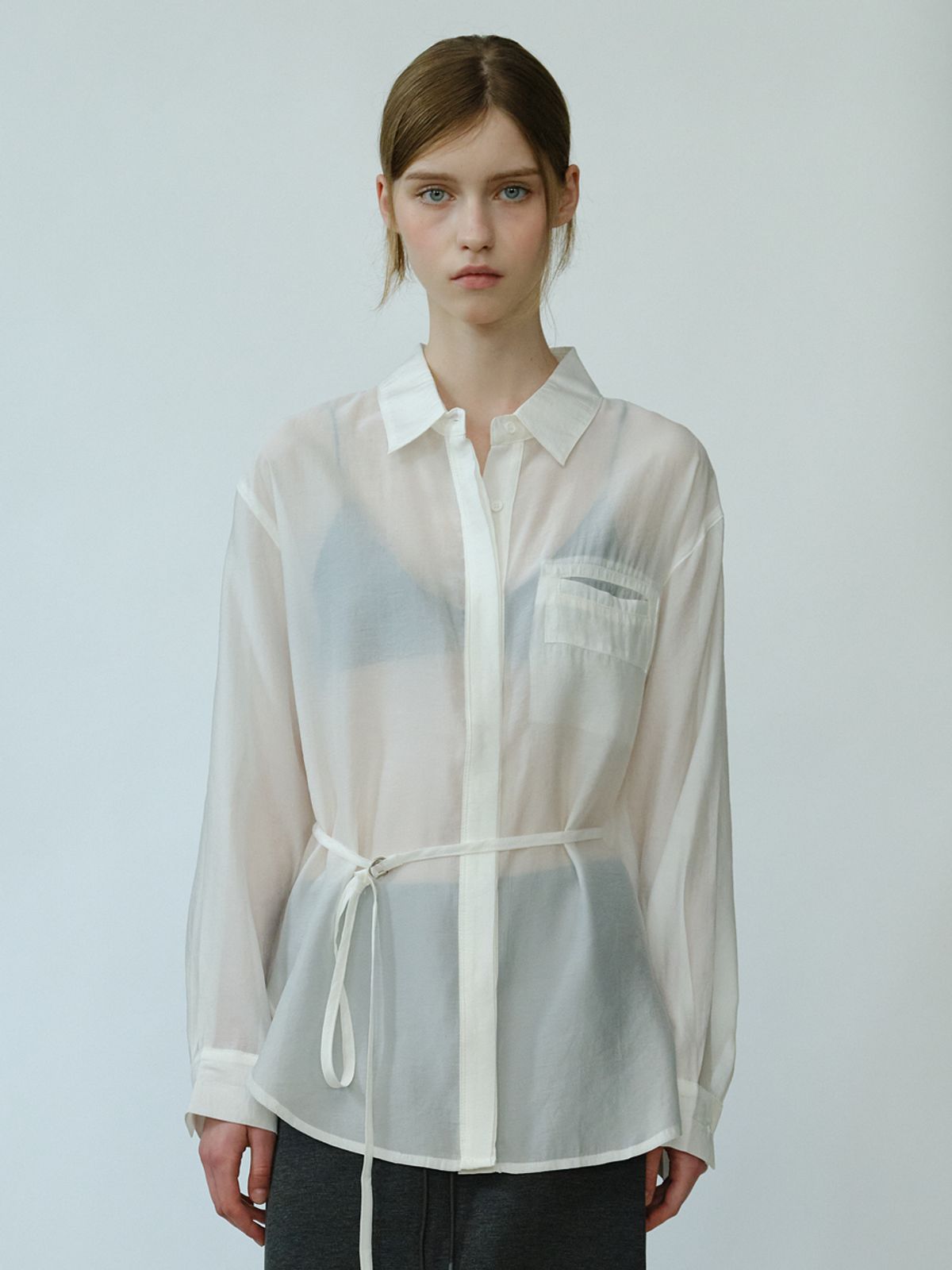 엘씨브이(LCVE) SHEER TENCEL BELT SHIRT_SKYBLUE [2COLORS]