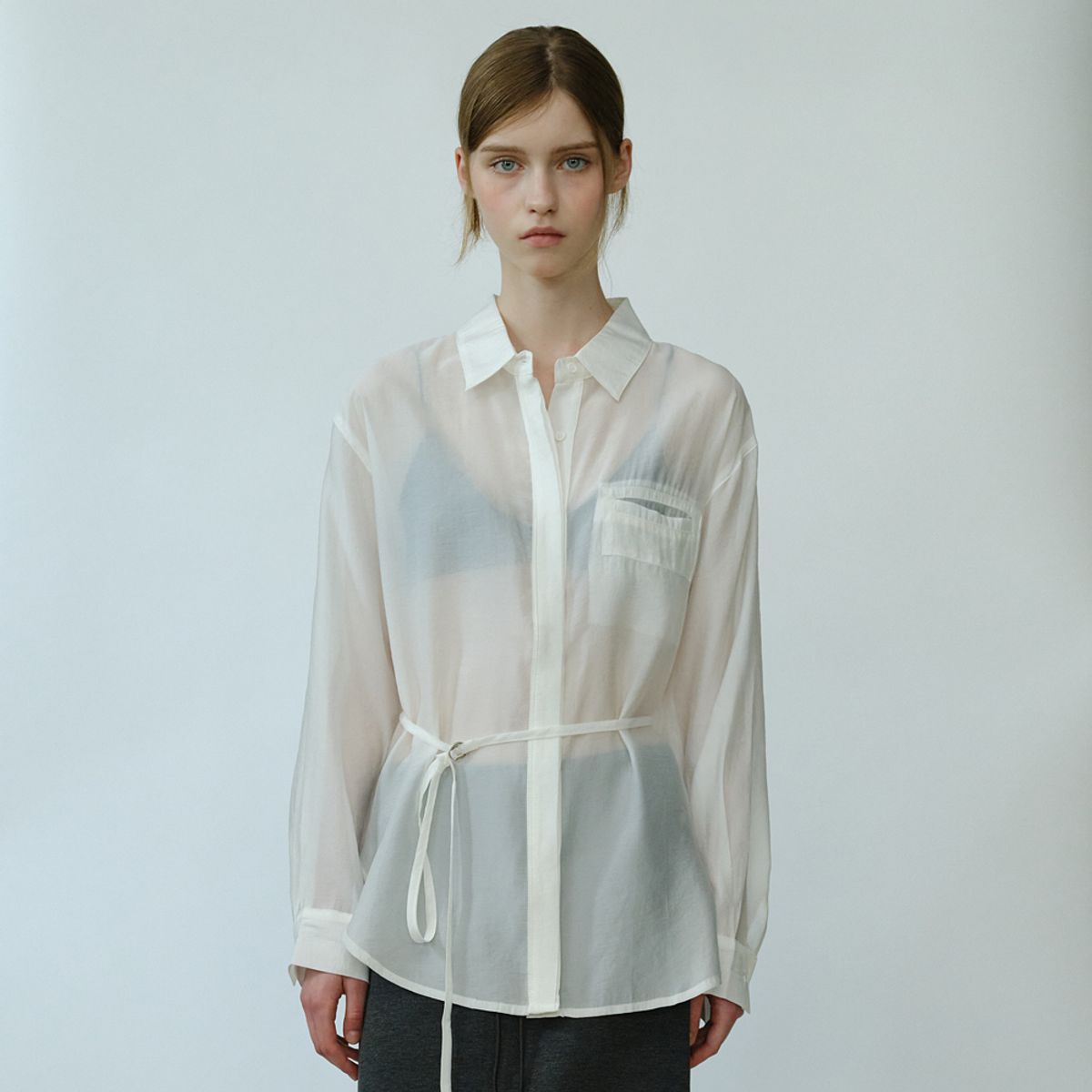 엘씨브이(LCVE) SHEER TENCEL BELT SHIRT_SKYBLUE [2COLORS]