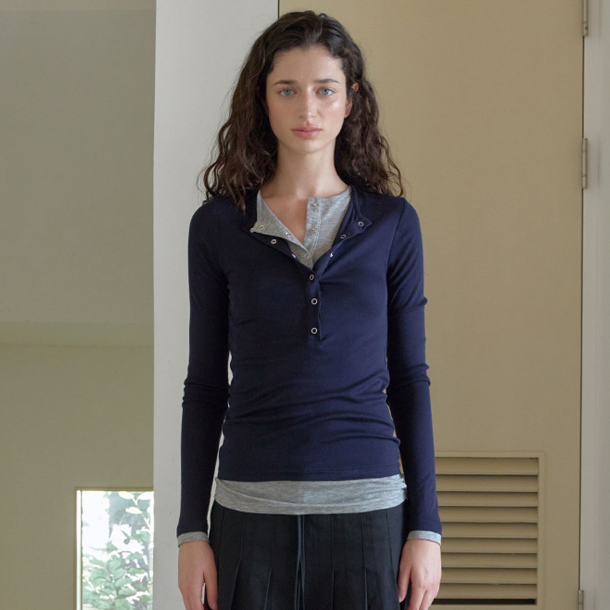 엘씨브이(LCVE) BUTTON DETAIL LAYERED T-SHIRT_NAVY