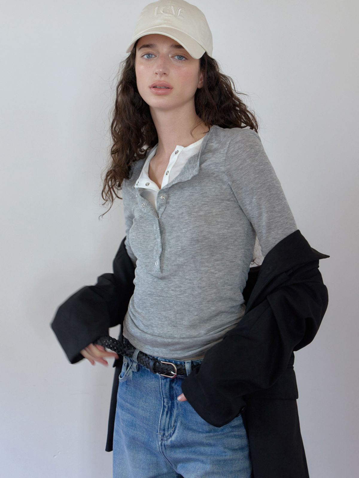 엘씨브이(LCVE) BUTTON DETAIL LAYERED T-SHIRT_GRAY