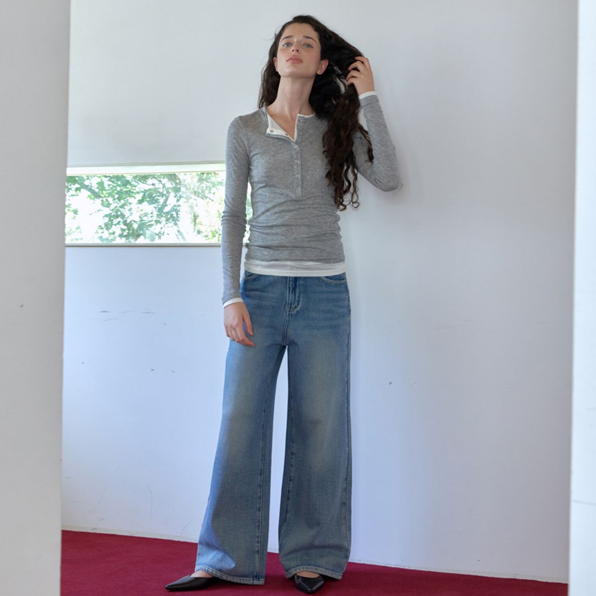 엘씨브이(LCVE) BUTTON DETAIL LAYERED T-SHIRT_GRAY