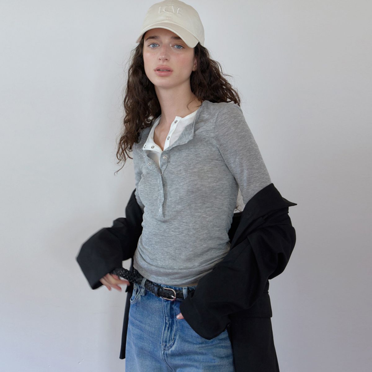 엘씨브이(LCVE) BUTTON DETAIL LAYERED T-SHIRT_GRAY