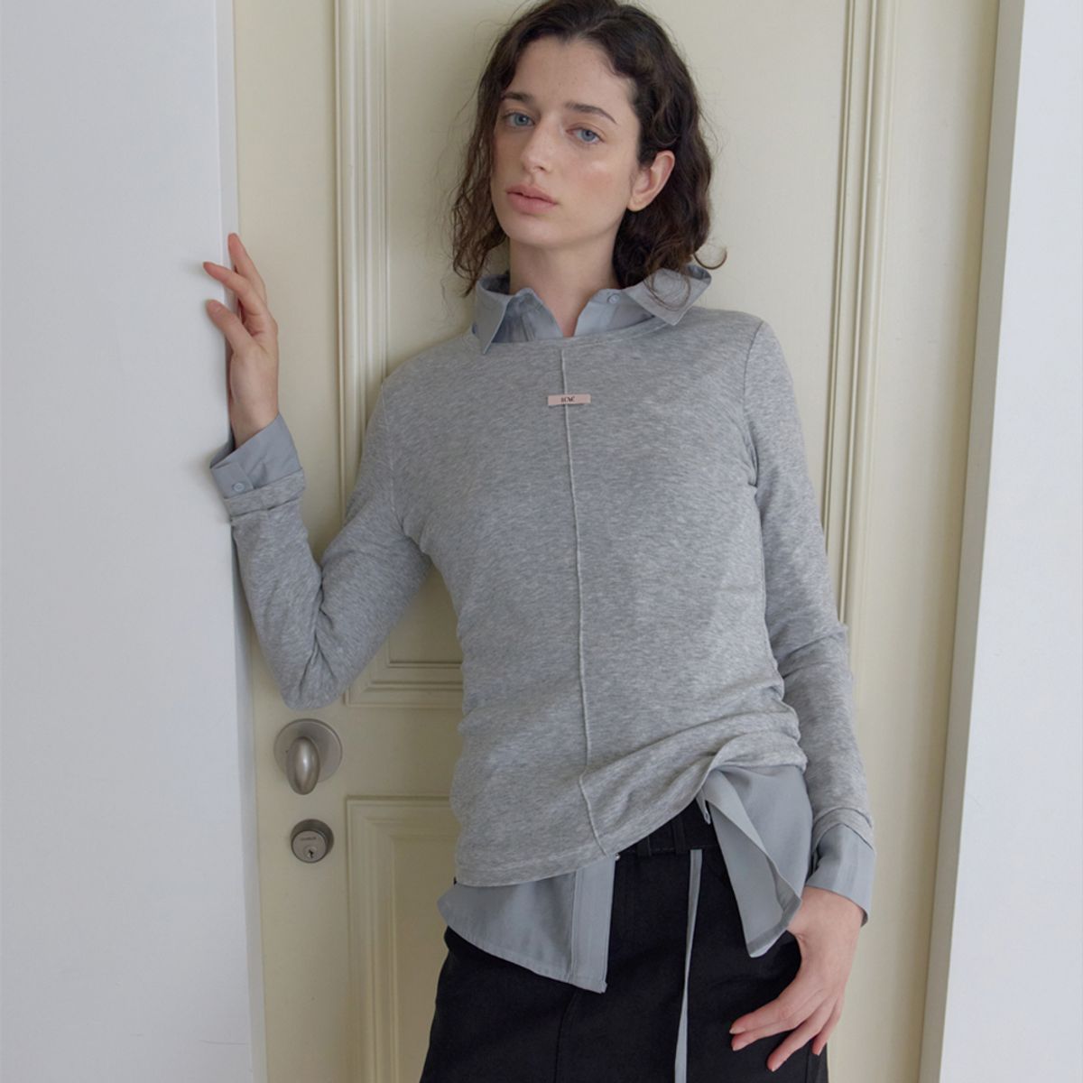 엘씨브이(LCVE) PINK LABEL LONG SLEEVE T-SHIRT_MELANGE GRAY