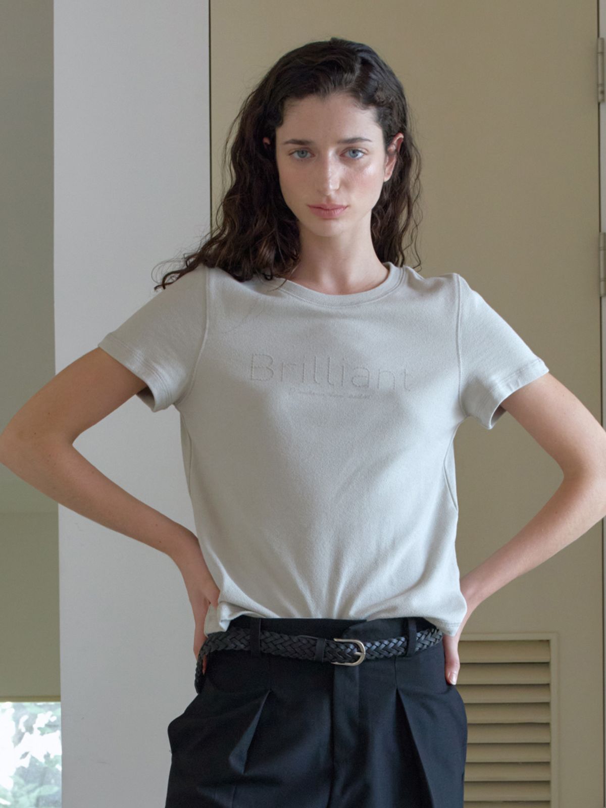 엘씨브이(LCVE) CHAIN EMBROIDERY T-SHIRT_MINT GRAY