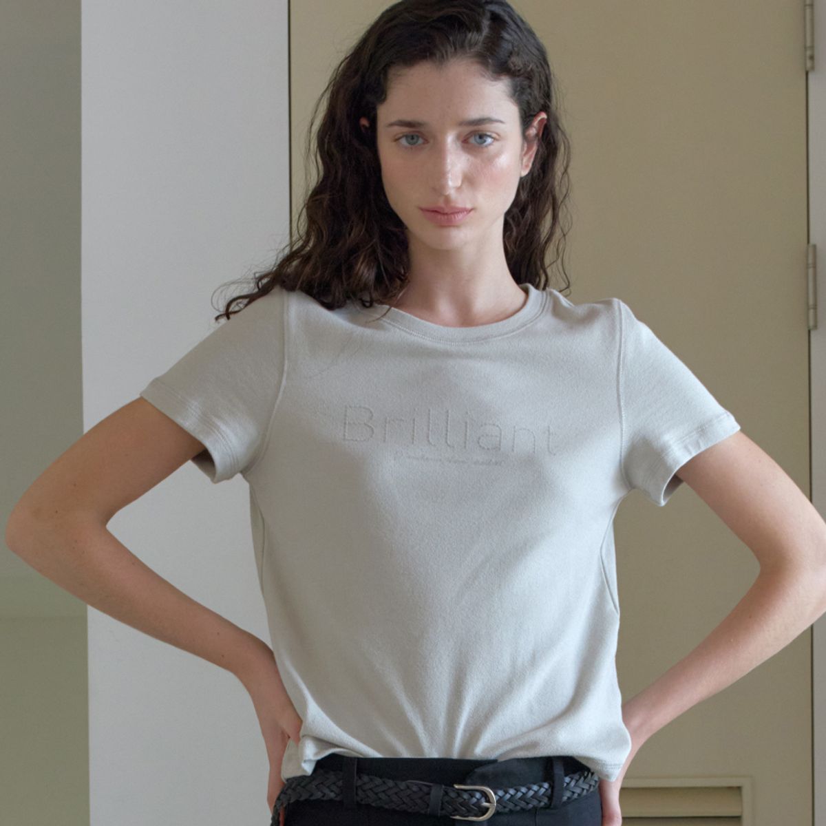 엘씨브이(LCVE) CHAIN EMBROIDERY T-SHIRT_MINT GRAY