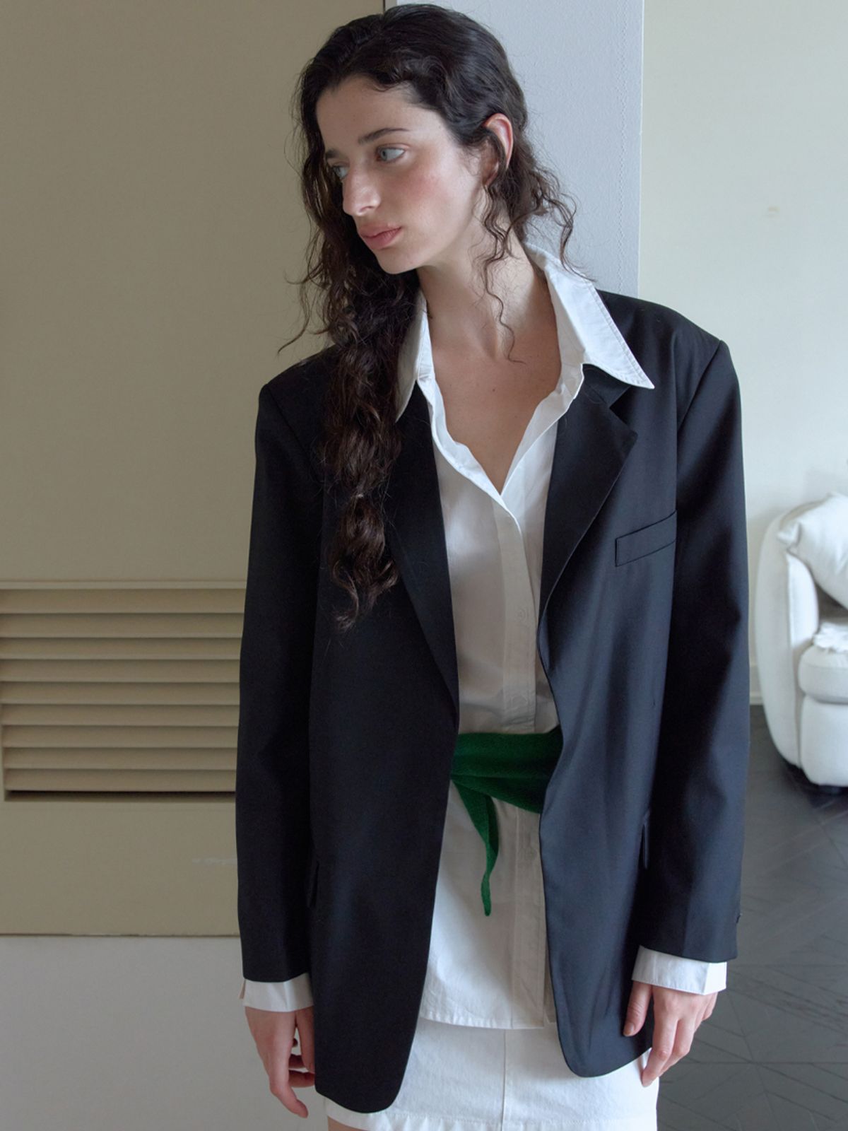 엘씨브이(LCVE) CLASSIC BELTED OVERSIZED JACKET_BLACK