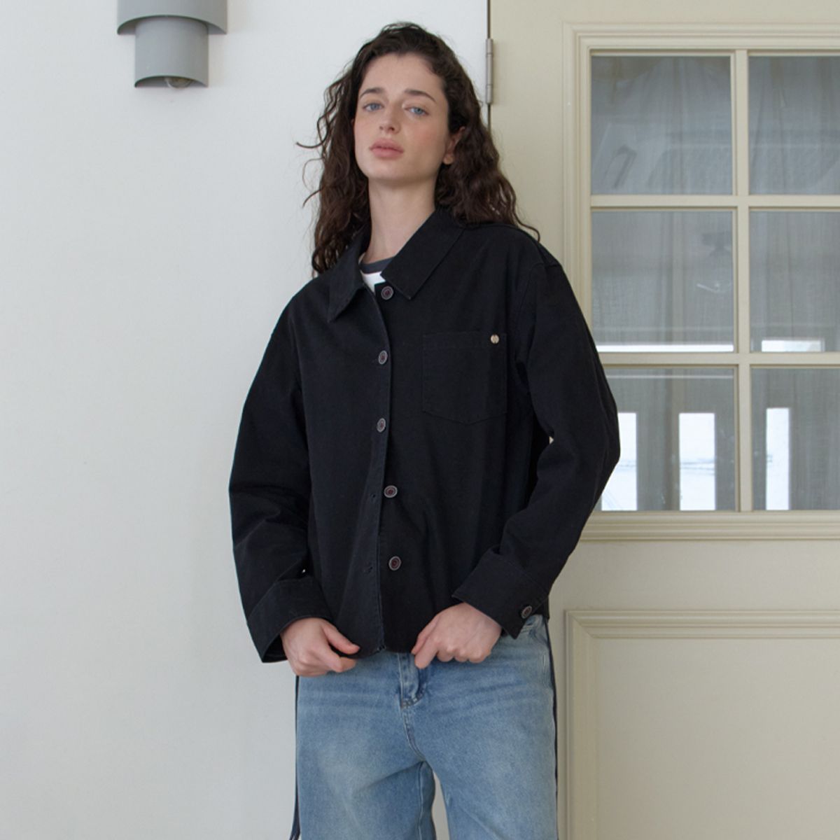 엘씨브이(LCVE) POCKET DETAIL COTTON SHIRT JACKET_BLACK