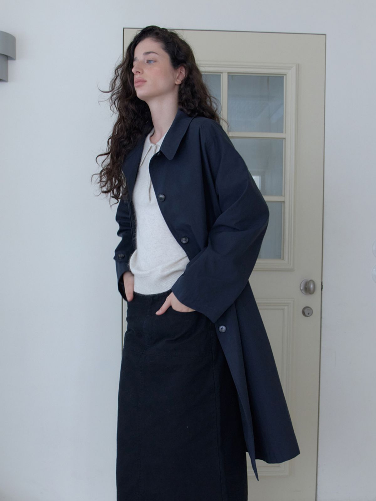 엘씨브이(LCVE) HIGH-NECK TRENCH COAT_NAVY