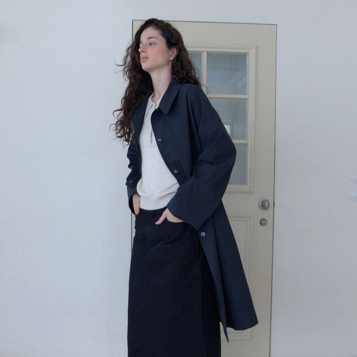 엘씨브이(LCVE) HIGH-NECK TRENCH COAT_NAVY